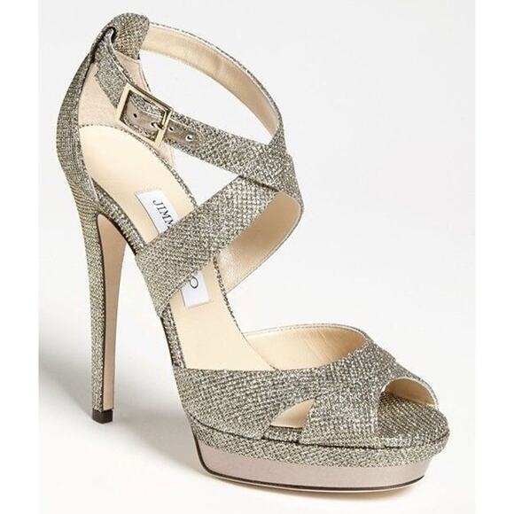 Jimmy Choo Kayak Glitter Platform Stappy Open Toe Sandals - Picture 1 of 11